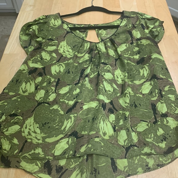 Kenar 100% silk fabric top fabric color is a blend of greens with black accents. - Picture 6 of 12